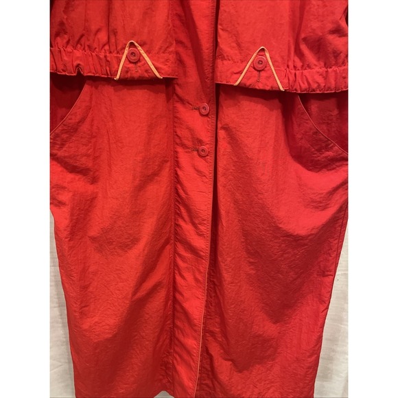 Vintage Raincoat Braefair Nylon Red Orange Bright Long Jacket Trench EUC Zipper - Picture 3 of 10